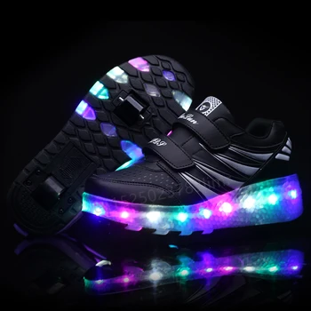 

Two Wheels Luminous Sneakers Black Pink Led Light Roller Skate Shoes Children Kids Boys Girls Unisex