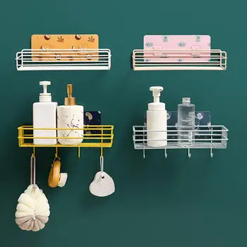 

Wall-mounted Punch-free Self Adhesive Kitchen Bathroom Towel Hook Storage Hanger Bathroom Storage Shelves Racks