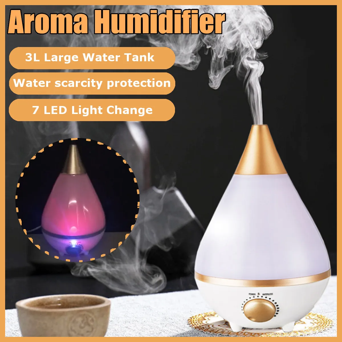 

New 3L Large Capacity Humidifier Household Silent Aroma Humidifier Colorful Night Light Ultrasonic Nebulizer Air Diffuser