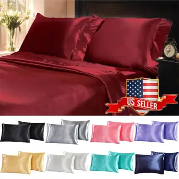 

2Pcs Soft Silky Satin Queen Pillow Case Cushion Cover Great For Hair and Skin