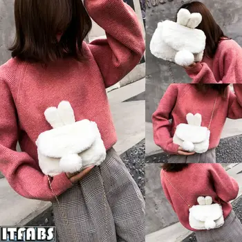 

Sweet Women Girls casual Lolita Cute Bunny Kawaii Long Ear Plush Rabbit Winter Shoulder Bag Handbags Bucket Bags Messenger Bags