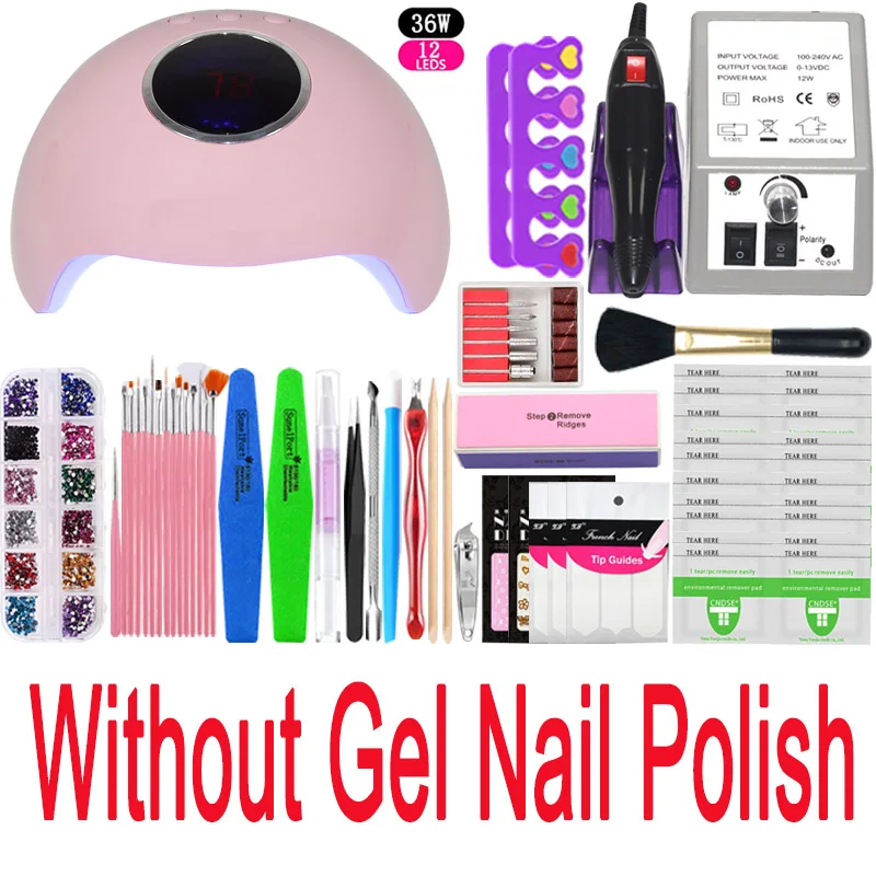 36w No nail polish Нарощенных ногтей комплект маникюрный набор из 36/48/72 Вт лампа для ногтей 12/8 цветов лак для ногтей, гель, лак для ногтей, набор для ногтей не лак для ногтей - Цвет: 36w No nail polish