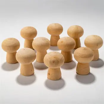 

10PCS Wooden Mushroom Shape DIY Ornaments Hand Painting Adornments Decorative Wooden Decor For Boys Girls Students Light Brown