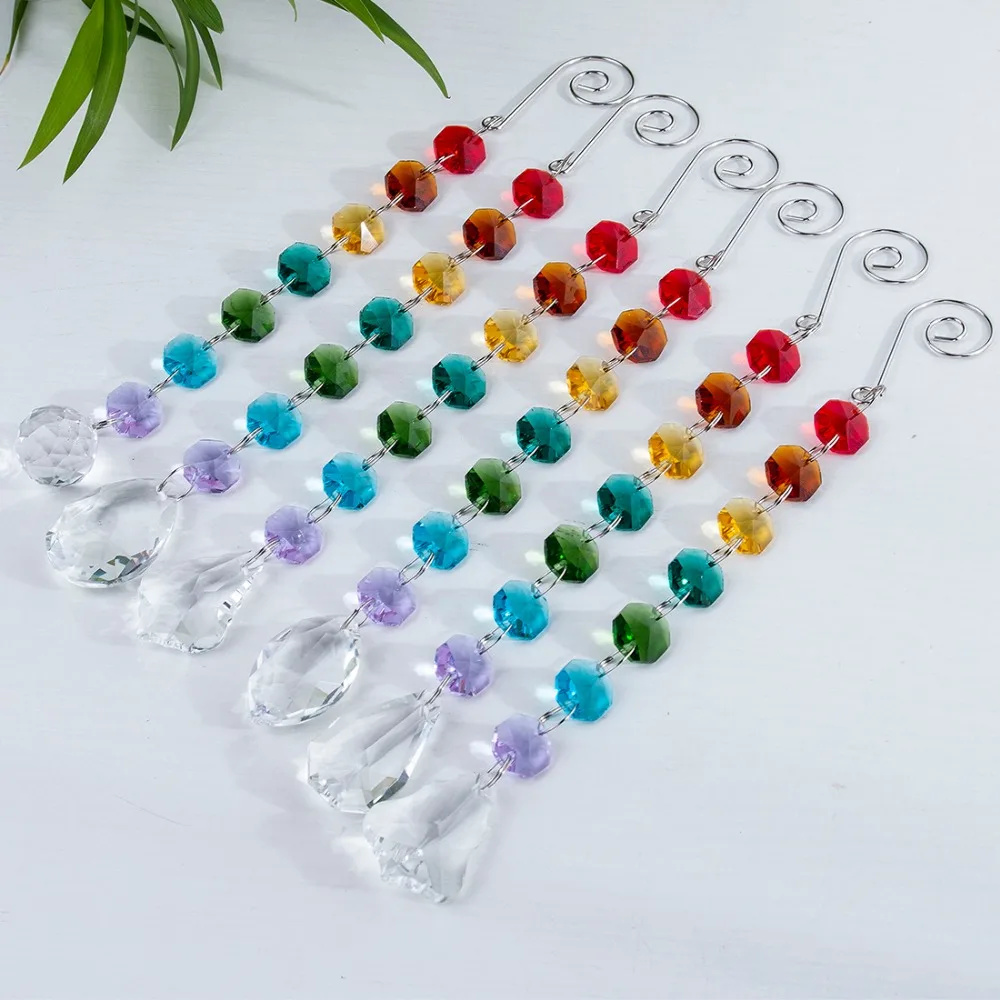 H& D чакра хрустальные призмы Suncatcher с мульти Восьмиугольные бусины окна висячие украшения Радуга производитель Коллекция декор, упаковка из 6