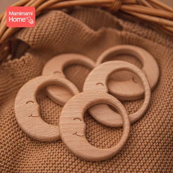

5Pc Baby Teether Pacifier Chain Pendants Beech Wooden Moon BPA Free Wood Teething Ring Pendant Accessories Children's Goods Toys
