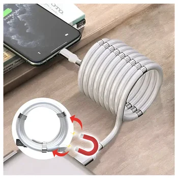 

Magic Self-Coiling Charging Cable SuperCalla Magnetic Absorption Self Winding Cable USB Type C Cables 1M Length White Iphone