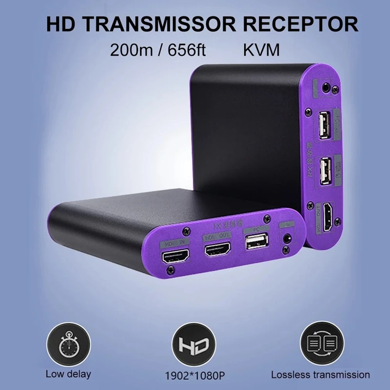 CAT872 KVM 200M / 656Ft HD пусковой приемник коммутатор 1080P 60Hz Ethernet приемопередатчик с USB