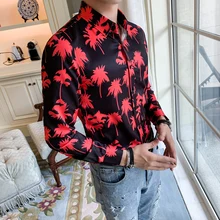 Модные деловые рубашки с принтом, новинка, осенние мужские рубашки с цветочным принтом, повседневные Гавайские рубашки на пуговицах с длинным рукавом, Vete men t Homme