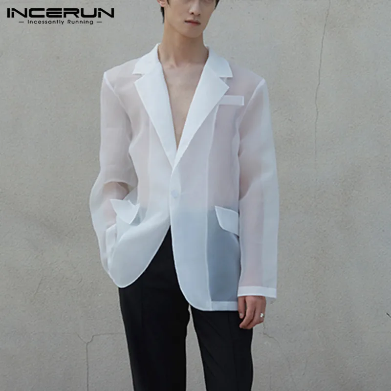 Men Suit Blazers Coats Streetwear Long-Sleeve Party One-Button INCERUN Sexy Casual Fashion