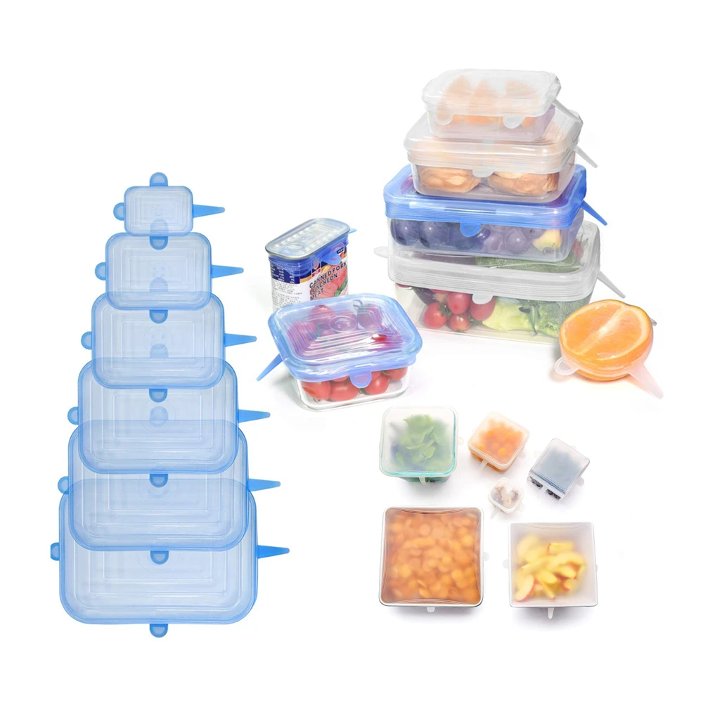 Reusable square Silicone Food Cover Stretch Lids Universal Food Wrap Cover Fresh Keeping Caps Stretchable Magic Lid