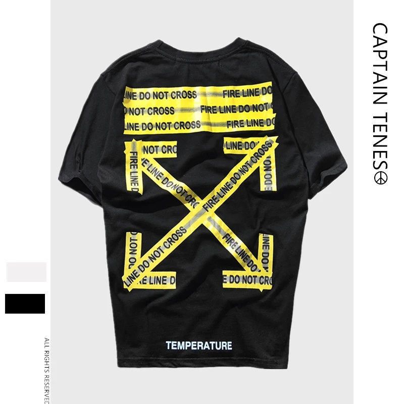 Short Sleeve Yellow Warning Strip Printing Student Lovers Loose Short Sleeve T-shirts Short Sleeve Yellow Warning Strip Printing Student Lovers Loose Short Sleeve T-shirts