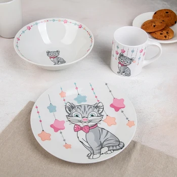 

Set of children's dishes "Shooting", 3 items: bowl 520 ml, plate 19 cm, mug 220 ml
