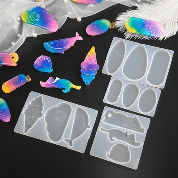 

DIY Cat Geometric Hairpin Epoxy Resin Molds Barrettes Casting Silicone Mold Cloud Whale Hair Clip Mould Jewelry Making Tools