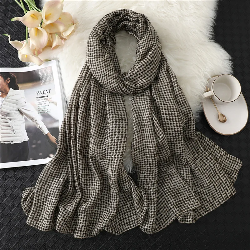 Клетчатый шарф для женщин новые брендовые дизайнерские зимние шейные шарфы Foulard Femme длинные мягкие платки и обертывания кашемировые Пашмина, хиджаб - Цвет: WJ97-3