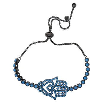 

New Blue CZ Stone Black Color Shamsa Hand Bracelet Adjustable Size CZ Eye Bracelets For Women Jewelry