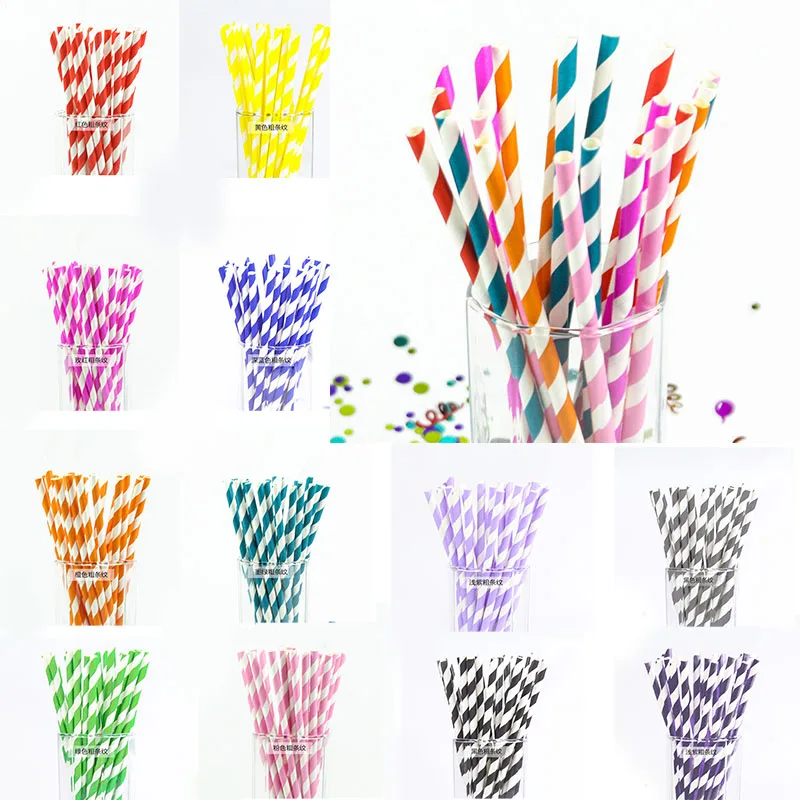 25pcs/lot Colorful Paper Drinking Straws stripe DIY For Baby Shower Wedding Party Kids Birthday Festival Party Decor Supplies 7Z