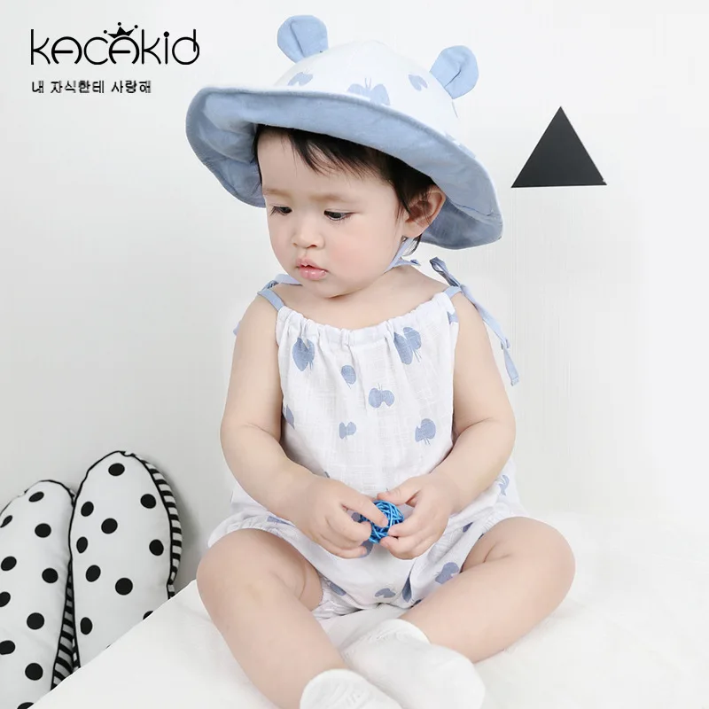 

Summer New Style Childrenswear Butterfly Camisole Romper Bucket Hat Two-Piece Set One-piece Bloomers Topee Set