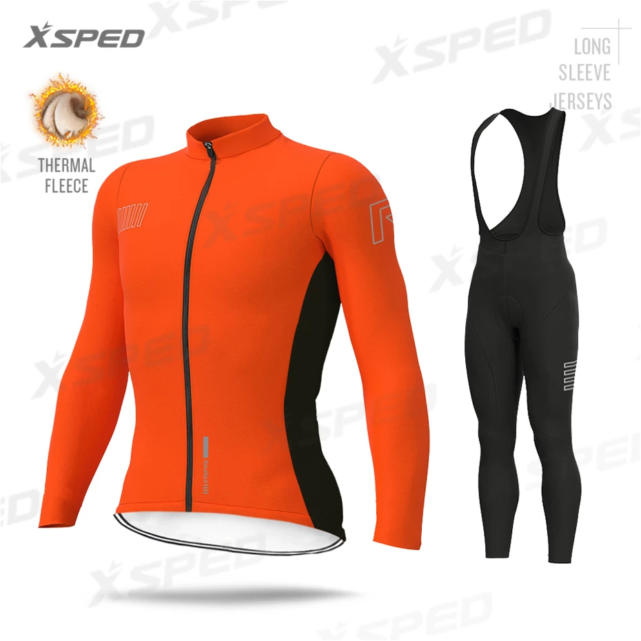 Bib Cycling Set Зимняя одежда для велоспорта с длинным рукавом, комплекты из Джерси, термо-флис, профессиональная команда ALEING, Мужская теплая униформа для MTB, одежда для шоссейного велосипеда, одежда для улицы - Цвет: Bib Cycling Set