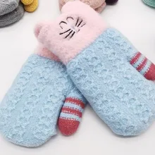 Лидер продаж года; детские перчатки для мальчиков и девочек; зимние перчатки с милым котом из смешанных материалов; теплые вязаные перчатки ручной работы