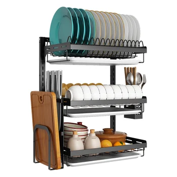 

Dish rack drain wall mount kitchen rack free punching household hanging wall put bowl plate dish storage rack