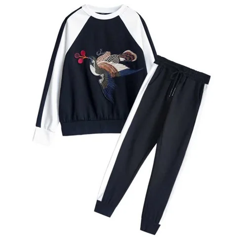 

Autumn Clothing Korean-style CHIC Embroidered Hoodie Harem Pants Leisure Sports Suit WOMEN'S Hoodie Large Size Two-Piece Set