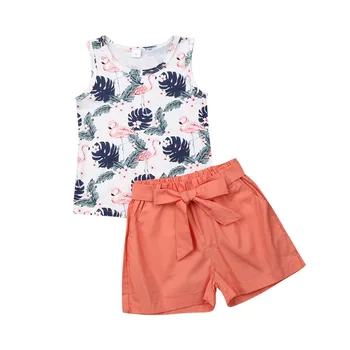 

2PCS Toddler Kids Baby Girls Outfits Clothes Floral T-shirt Tops Bow Short Pants Set
