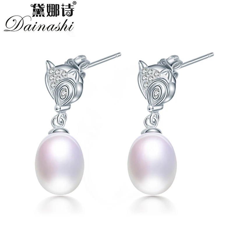 

Dainashi 100% Genuine Freshwater Cultured Pearl Earrings Hot Sale 925 Sterling Silver Zircon Fox Fashion Drop Earrings for Women