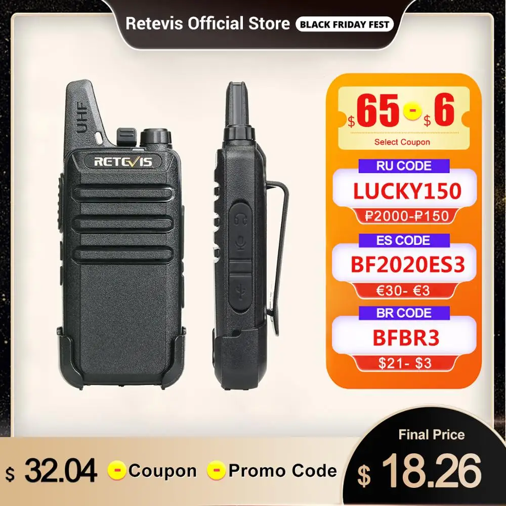 RETEVIS RT622 Walkie Talkie 2 pcs PMR446 PMR