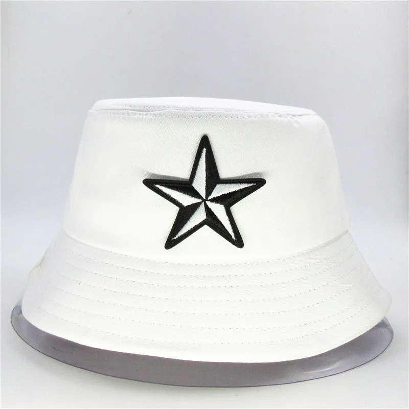 Big Stars Embroidery Cotton Bucket Hat Fisherman Hat Outdoor Travel Sun