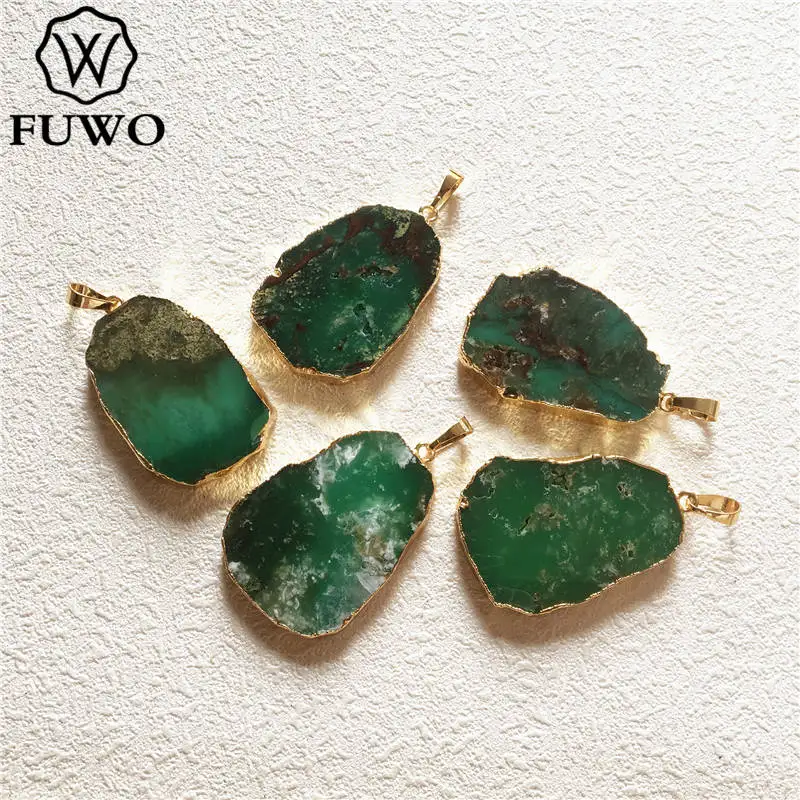 Оптовая продажа подвески FUWO в форме натурального хризопразы золотая отделка