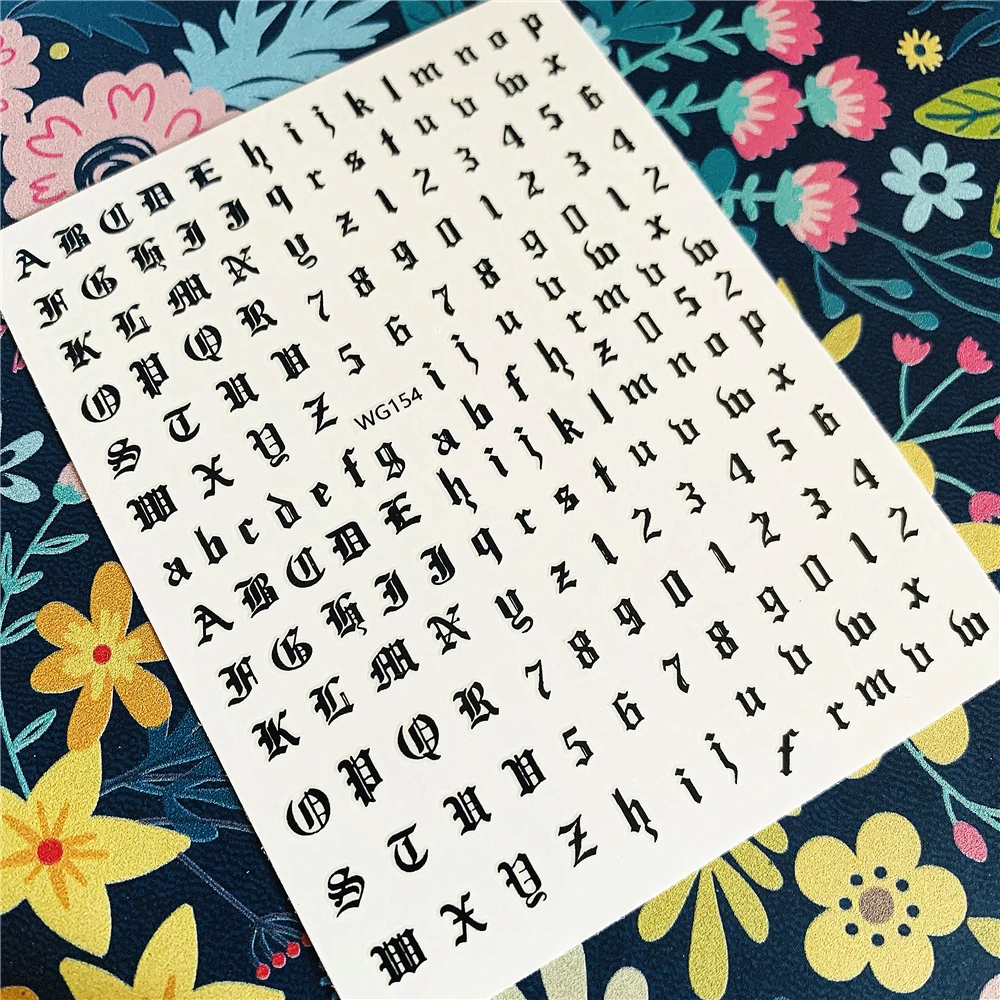 Newest  WG-154 nail letter stickers Black and white gold and silver 3d nail art sticker nail decal stamping export japan