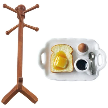 

1/12 Dollhouse Miniature Furniture House Decoration Clothes Shelf & Breakfast Egg Toast Coffee Cup Model D440-B