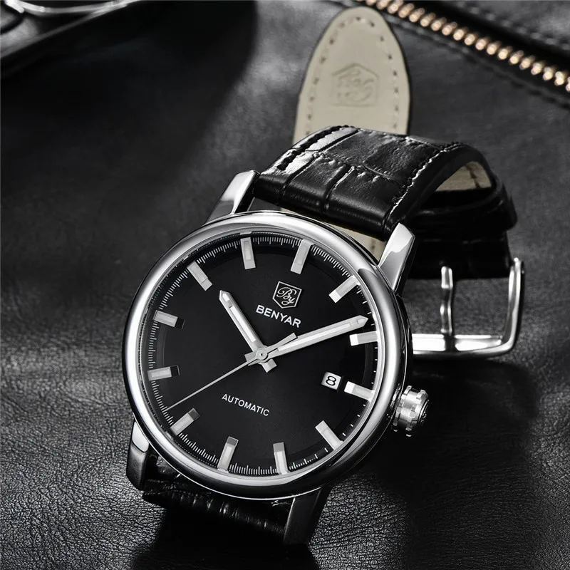 Benyar новые мужские часы автоматические механические мужские спортивные часы лучший бренд класса люкс военные из натуральной кожи модные мужские наручные часы 5144