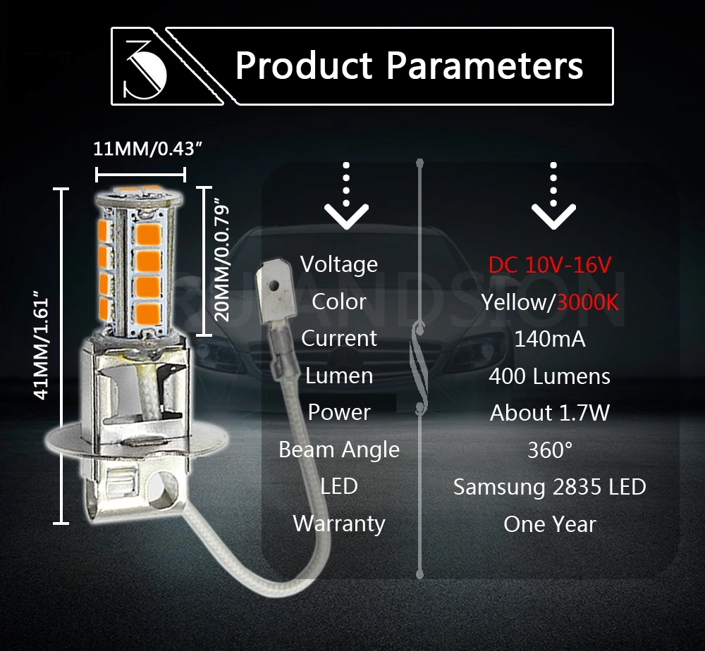 2x6000 K белый желтый H3 18SMD 2835 парковочный светодиодный сменный лампочка для автомобиля противотуманные дневные ходовые огни лампы ближнего света 10-16 В