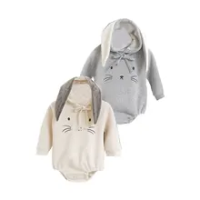 Baby Rompers Autumn Winter Newborn Baby Rompers Fleece Rabbit Ear Bunny Hooded Baby Girl Boy Romper Pompom Baby Jumpsuit