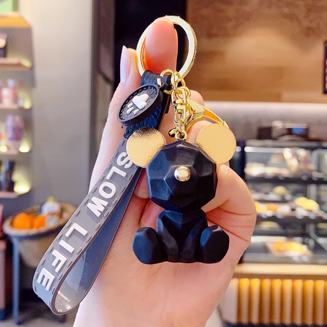 Cartoon Simple Bear Keychain Student School Bag Pendant Couple Car Key Ring Ring Girl Decoration Accessories Gift Hand Palm Toy 1PC E