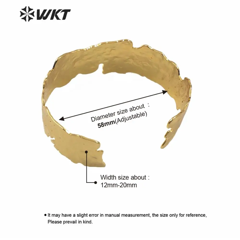 WT-B558 Big Size Bangle Irregular Width Design Hiphop Brass Bangle In Full Gold Plated Simple Style Women Jewelry Bangle 6