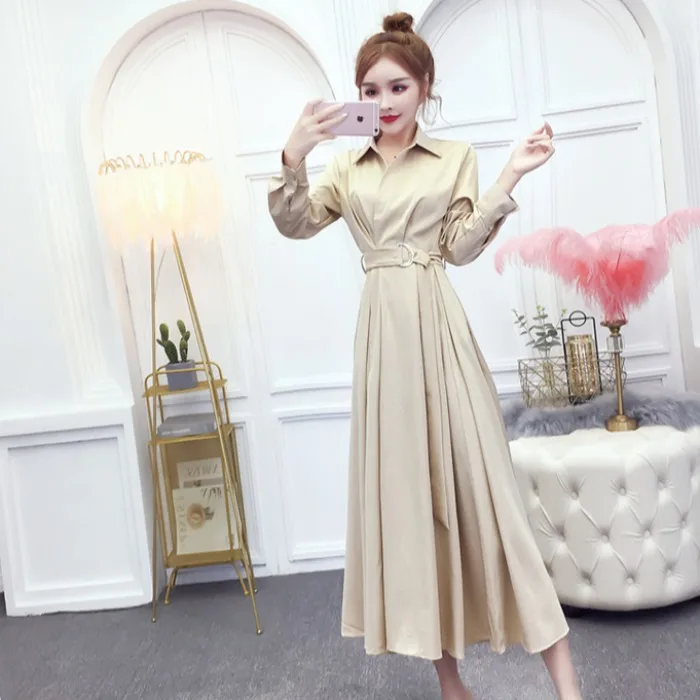 

2019 Autumn Clothing New Style Korean-style Fashion Elegant Slim Fit Slimming Mid-length Windbreaker Long Sleeve Big Hemline Dre