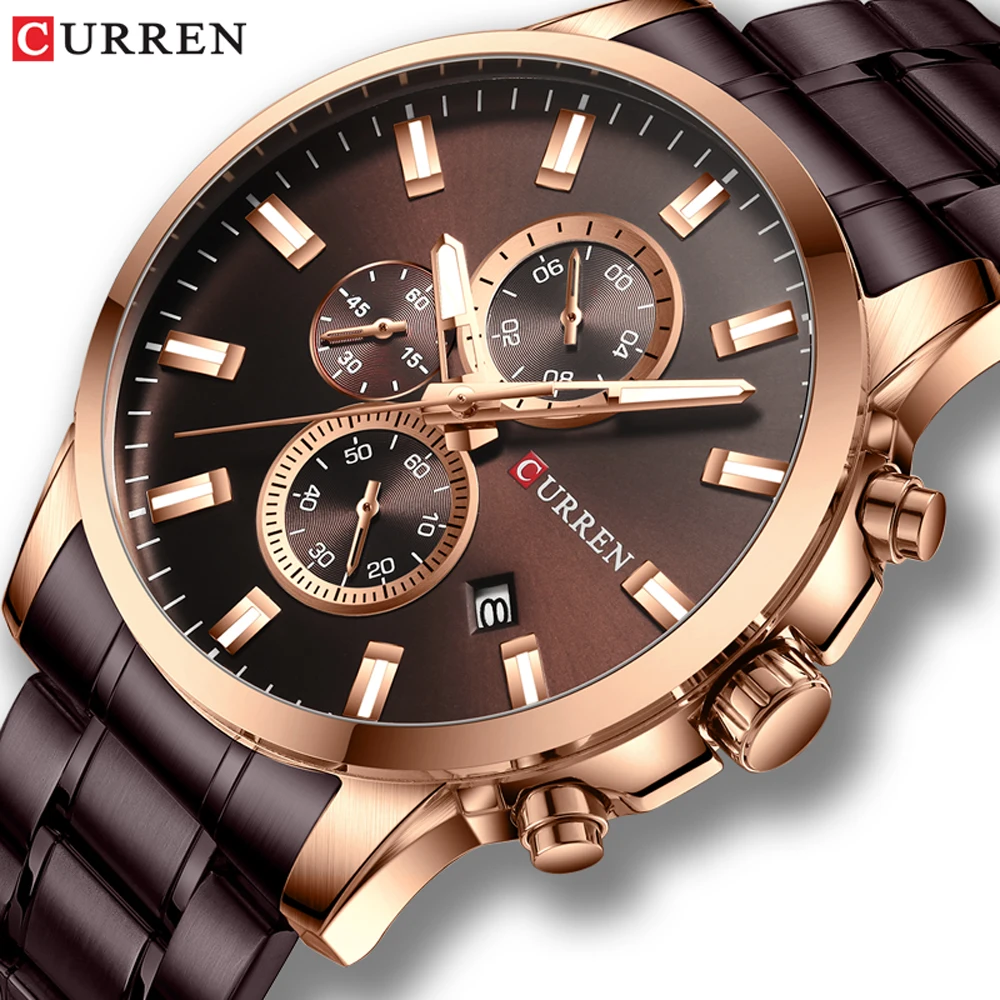 

CURREN Fashion Casual Watch Men Coffee Clock Men Quartz Wristwatch Stainless Steel Band Chronograph Watch Male Relogio Masculino