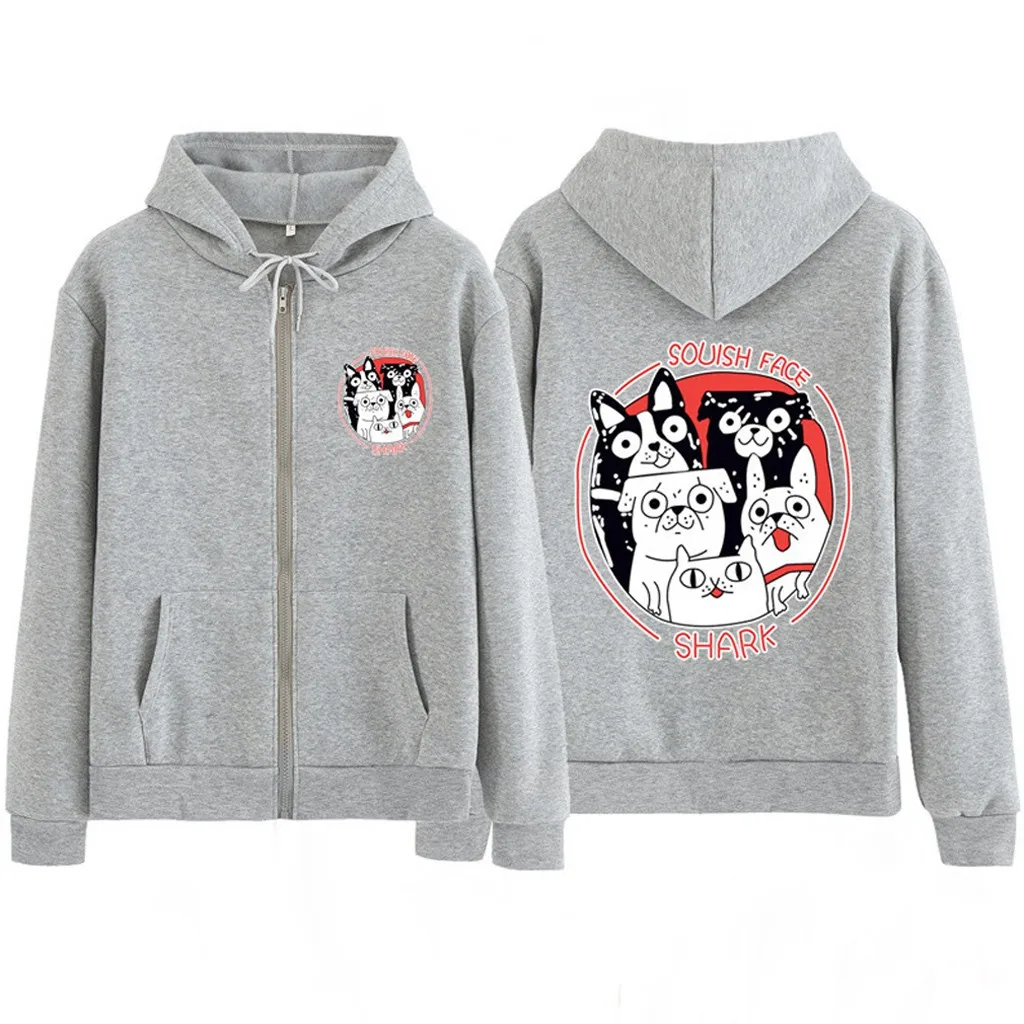Women Hoodies Sweatshirts Casual Long Sleeve Dog Sweatshirt  Jackets Zipper Hoody Jumper Female Harajuku Hooded Sweatshirt #B