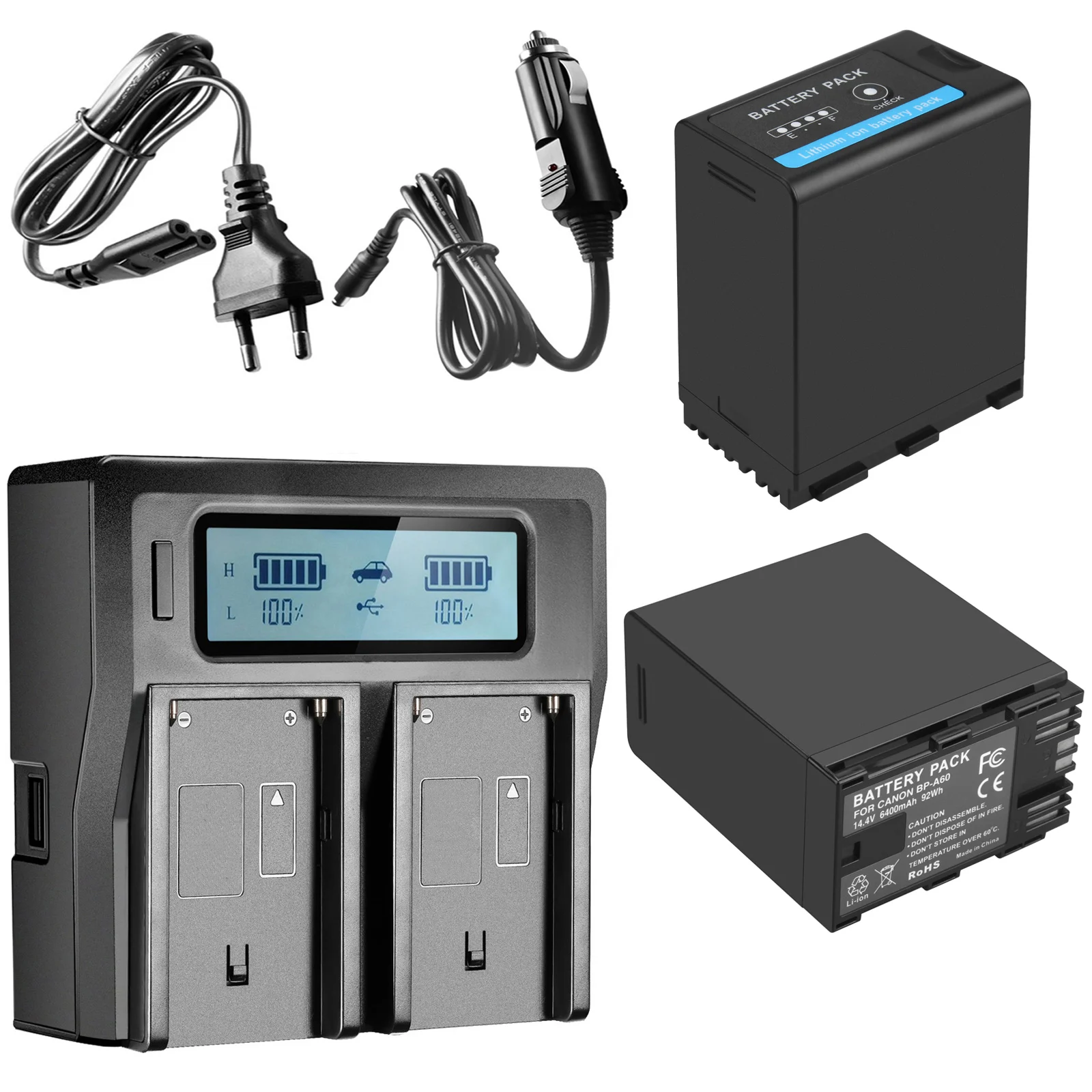 Batteria Bp-A60 Bp A60 6400Mah Con Indicatore Di Alimentazione + Caricabatterie Rapido Per Bp-A90 Canon Eos C200 C200B C220B C300 Mk Ii