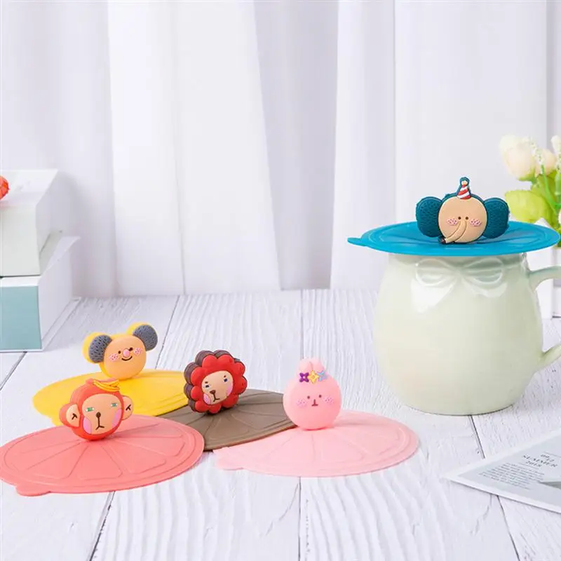 5 шт Мультяшные силиконовые крышки для чашки против пыли уплотнительные кружки