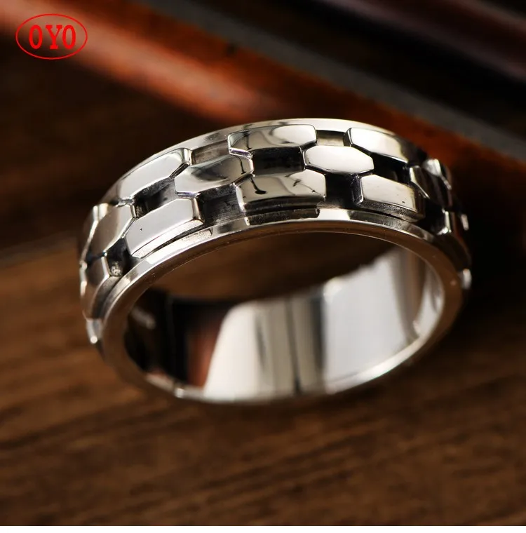 

100% s925 sterling silver retro Thai silver European and American style irregular chain trendy male transit index finger ring