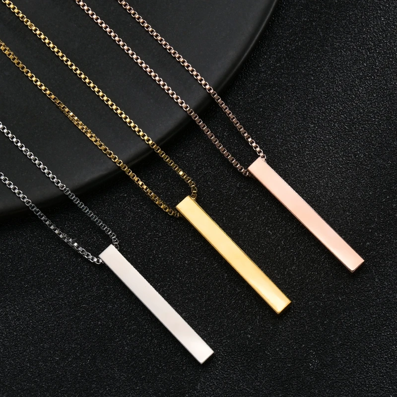 Hot Classic Rectangle Pendant Necklace Men Stainless Steel Black Color  Cuban Chain Necklace For Men Jewelry Gift