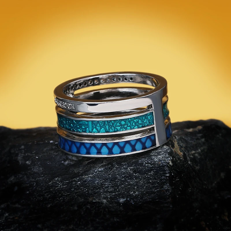 Creative Rings for Women Three-layer Blue Zircon Geometric Ring Handmade Enamel Women's Jewelry Engagement Rings for Women wedding rings silver rings silver ring gold plated rings gold plated silver ring silver plated ring gold rings gemstone ring natural stone ring