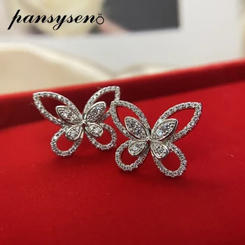 

PANSYSEN Butterfly Lab Moissanite Diamond Stud Earrings Solid 925 Sterling Silver Earrings for Women Party Wedding Fine Jewelry