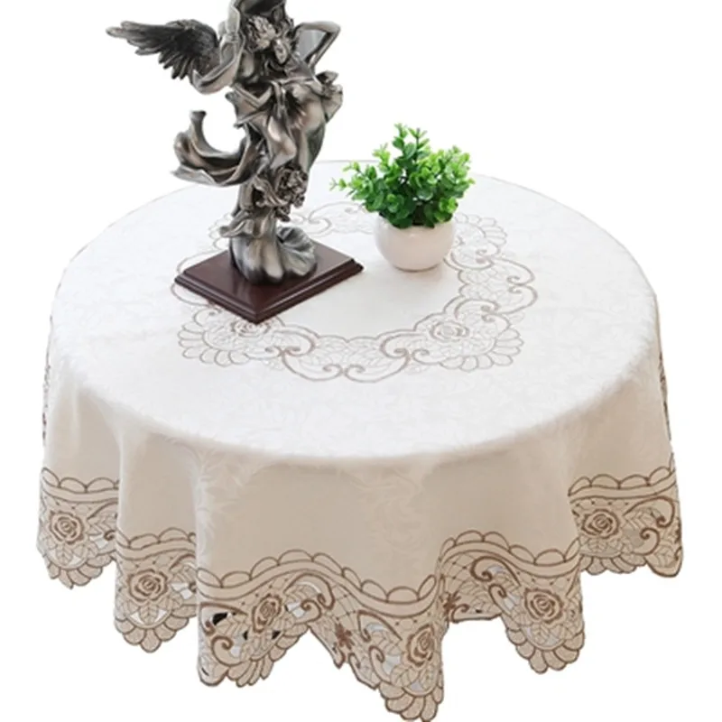 

White Lace Tablecloth Round Rose Gold Table Cloth Modern Coffee Table Cover Dinning Luxury Birthday Party Tablecloth Placemat E3