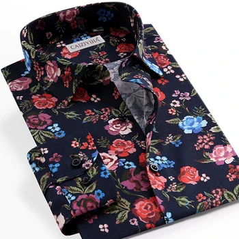 

Men's Beach Floral Printed Blouse Casual Hawaiian Shirts Pocket-less Design Long Sleeve Standard-fit Stylish Flowers Tops Shirt