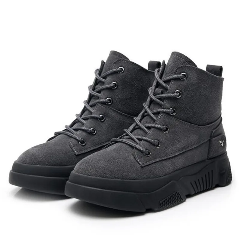 gray winter boots Новинка; ботинки с перекрестными ремешками; сезон осень-зима; женская обувь; повседневные кроссовки; ботинки из матовой натуральной кожи на толстой подошве; женские ботильоны - Цвет: gray winter boots