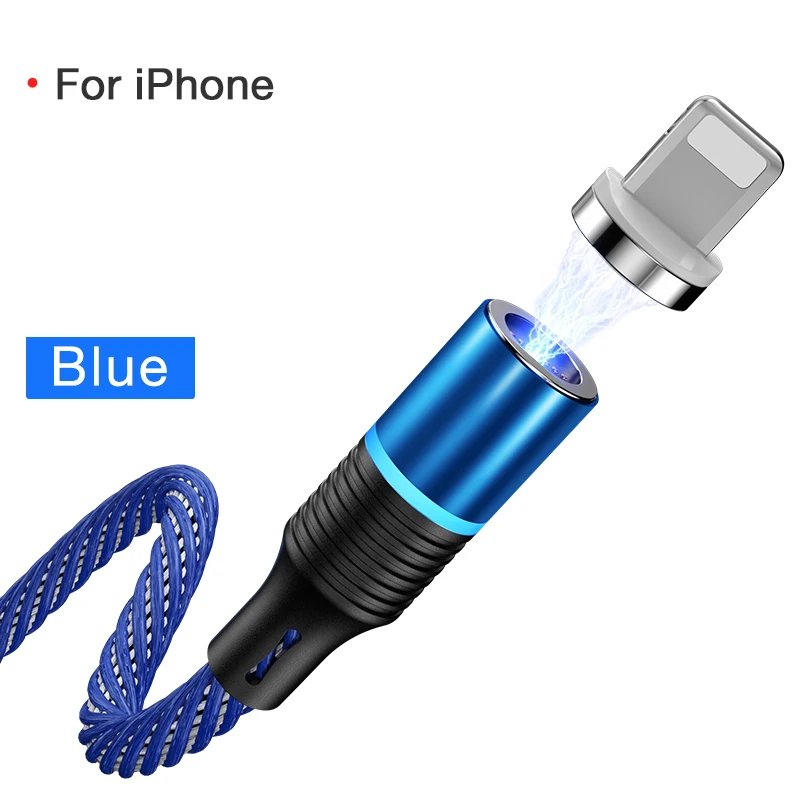 Blue for iPhone Cafele высокотехнологичный светодиодный QC3.0 Магнитный usb-кабель для iPhone Micro USB кабель type C плетеный кабель зарядное устройство для samsung Xiaomi huawei - Цвет: Blue for iPhone
